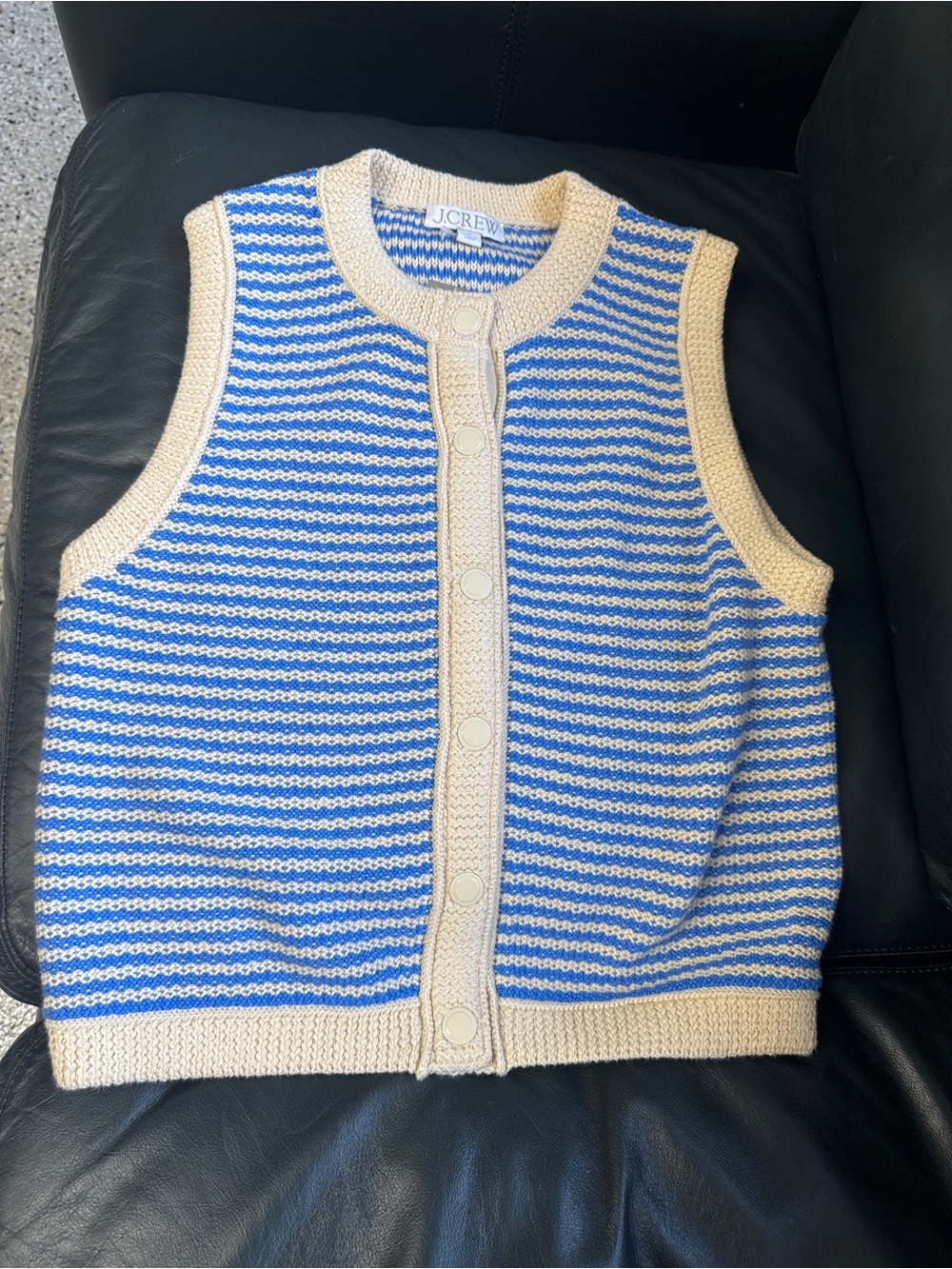J. Crew Blue and Cream Striped Button-Up Knit Vest - Picture 2 of 3